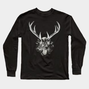 Deer Skull with Antlers in a Bed of Flowers and Lilys T-Shirt Long Sleeve T-Shirt